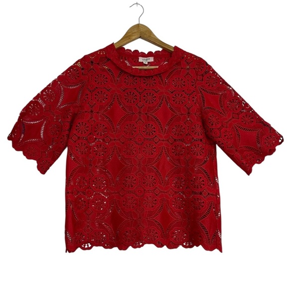 NWT Umgee Summer Vibrant Red Lace Blouse in Size S - Picture 1 of 12
